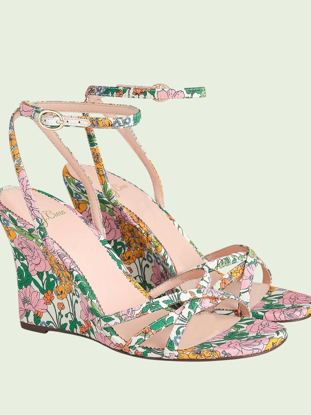 J.Crew Liberty Fabric Floral Wedge Sandals - Pink Green Yellow print. Brand New!